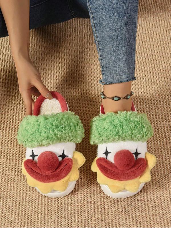 Women's Fashionable Cartoon Clown Design Slippers, Casual Soft Comfortable Home Slippers, Warm Slippers for Indoor & Outdoor Use for Fall & Winter