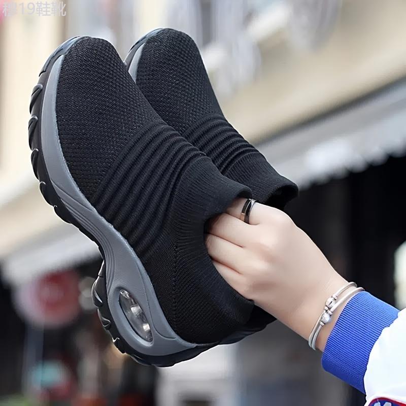 Ultra-Comfortable Women's Slip-On Sneakers - Breathable, Lightweight, Air Cushion Sole, Knit Upper, Easy Walking Shoes for Casual Outings, Travel, and Fitness Activities Girl Footwear Training Sports Shoes Trainer Athletic Runner Closed Running