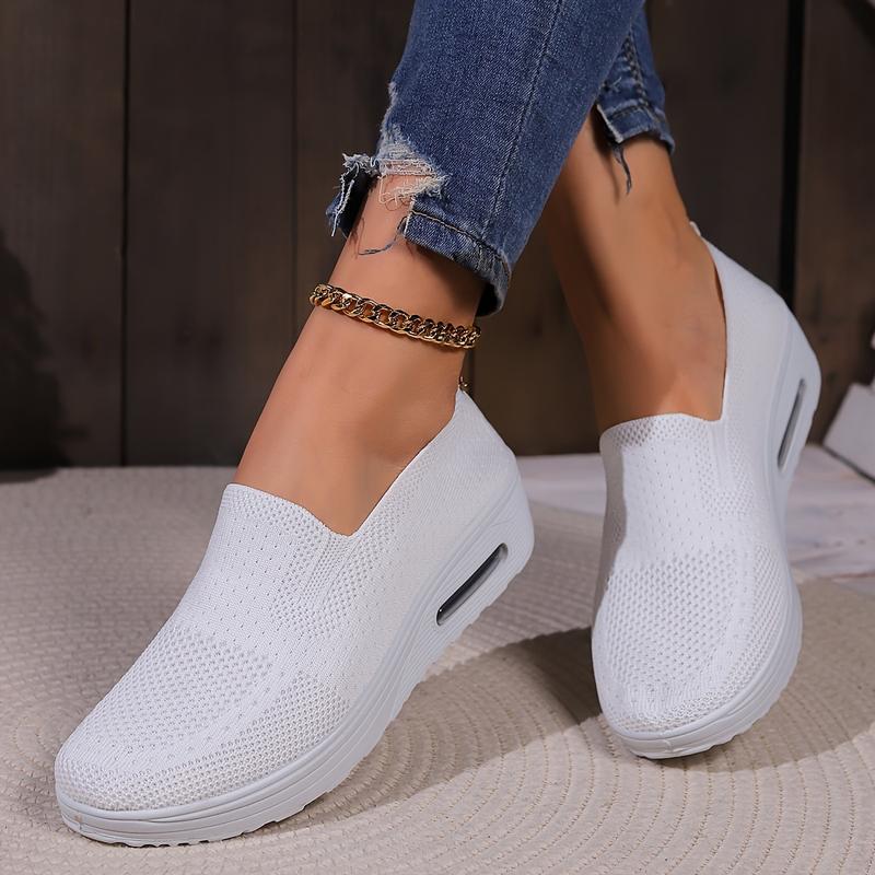 Womens Casual Breathable Sneakers，Slip On Loafers Sports，Mesh Up Stretch Platform Shoes，Walking Light Air Cushion Sneakers