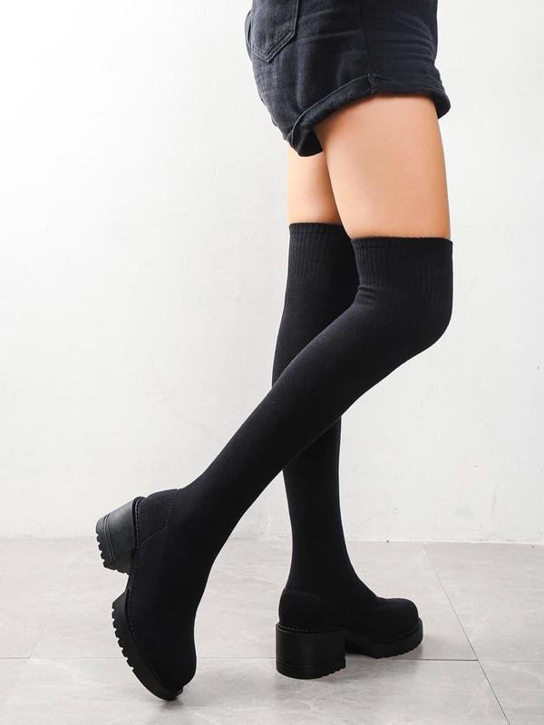 Women's Solid Color Thigh High Boots, Fashionable Comfortable Over-the-Knee Boots for Daily Wear, Female All-match Trendy Boots for Daily Wear