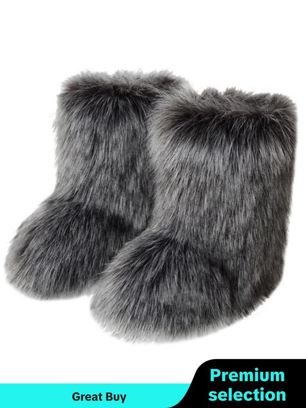 Women's 2024 Street Fluffy Fur Snow Boots, Soft Warm Mid-calf Boots for Autumn & Winter, Platform Slip-on Winter Shoes Back To School Gifts, Boots for Women, Fall Outfits, Fall Freshness, Fall Outfits Black Girl, Stockholm Style Black Girl fur boots