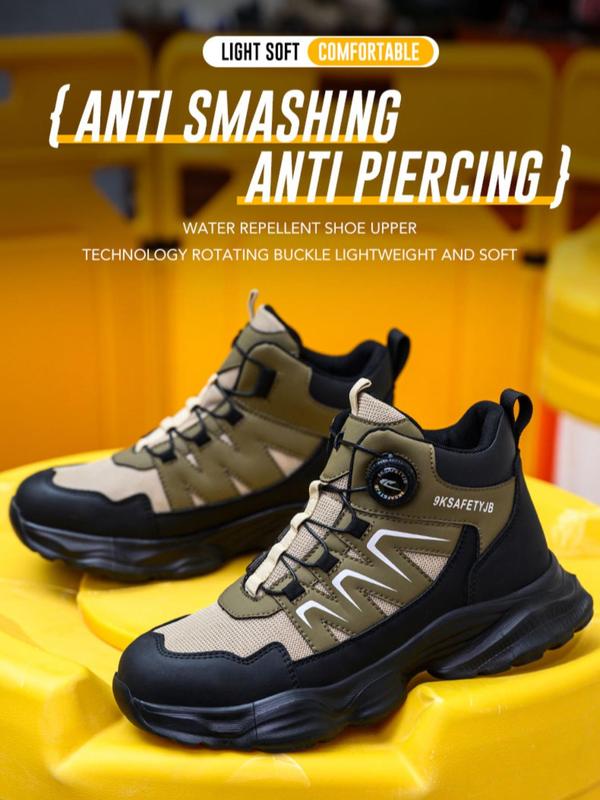 Men's High Top Lace Up Safety Shoes, Casual Waterproof & Anti-smash & Anti-puncture Shoes for Work, Fashionable Shoes for Daily Wear