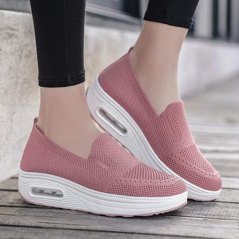 Womens Casual Breathable Sneakers，Slip On Loafers Sports，Mesh Up Stretch Platform Shoes，Walking Light Air Cushion Sneakers