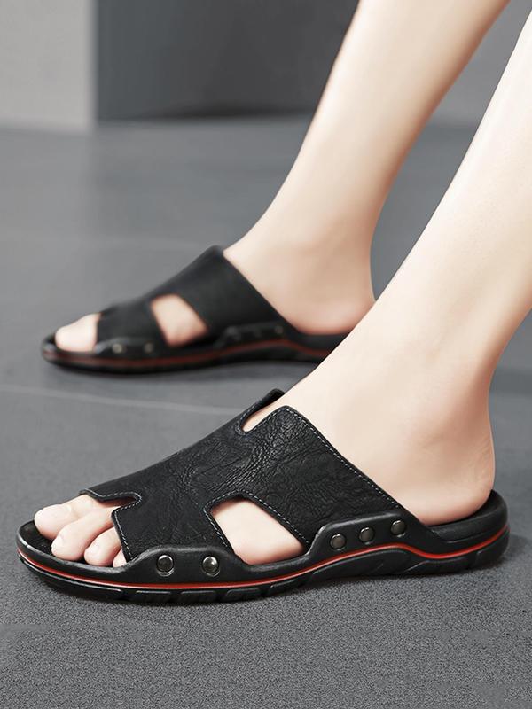 Men's Solid Color Cut Out Summer Slides Sandals, Fashionable Soft Comfortable Non-slip Sandals for Summer, Male All-match Open Toe Sandals for Summer Daily Footwear As Gift