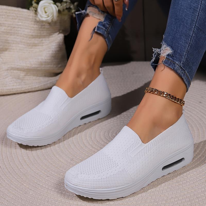 Womens Casual Breathable Sneakers，Slip On Loafers Sports，Mesh Up Stretch Platform Shoes，Walking Light Air Cushion Sneakers