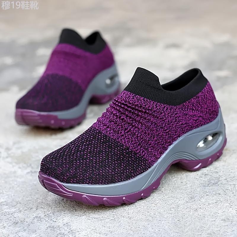 Ultra-Comfortable Women's Slip-On Sneakers - Breathable, Lightweight, Air Cushion Sole, Knit Upper, Easy Walking Shoes for Casual Outings, Travel, and Fitness Activities Girl Footwear Training Sports Shoes Trainer Athletic Runner Closed Running