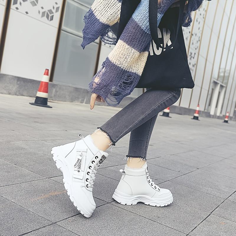 Women's Casual High Top Shoes, Winter Plush Lined Warm Shoes, Thick Soled Lace-up Sports Shoes plus size