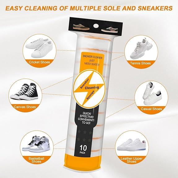 Instant Sole and Sneaker Cleaner, Premium Dual-Sided Sponge Perfect for Shoe Cleaning (10 Pack) (White) Footwear Comfort