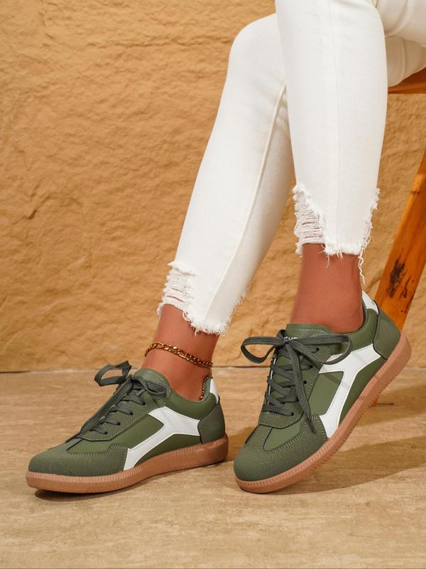 Women's Fashionable Colorblock Lace Up Low Top Sneakers, Casual Comfortable Sports Running Shoes, All-match Basic Shoes for Daily Wear