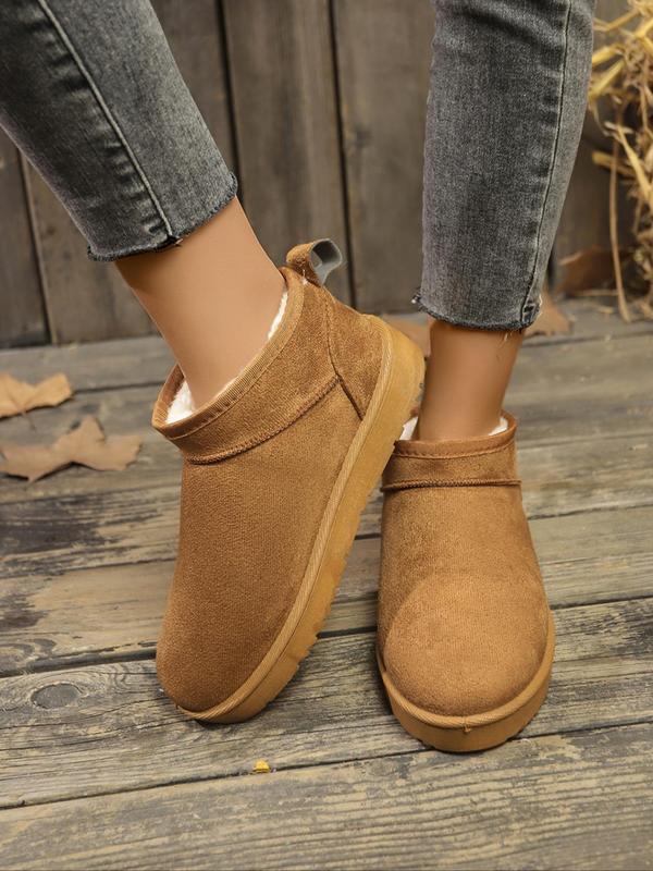 Women's Solid Color Slip on Snow Boots, Casual Comfortable Warm Ankle Snow Boots for Fall & Winter, Female All-match Round Toe Shoes for Daily Wear