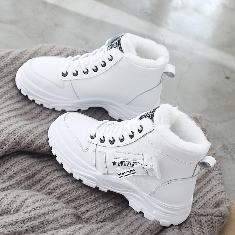 Women's Casual High Top Shoes, Winter Plush Lined Warm Shoes, Thick Soled Lace-up Sports Shoes plus size