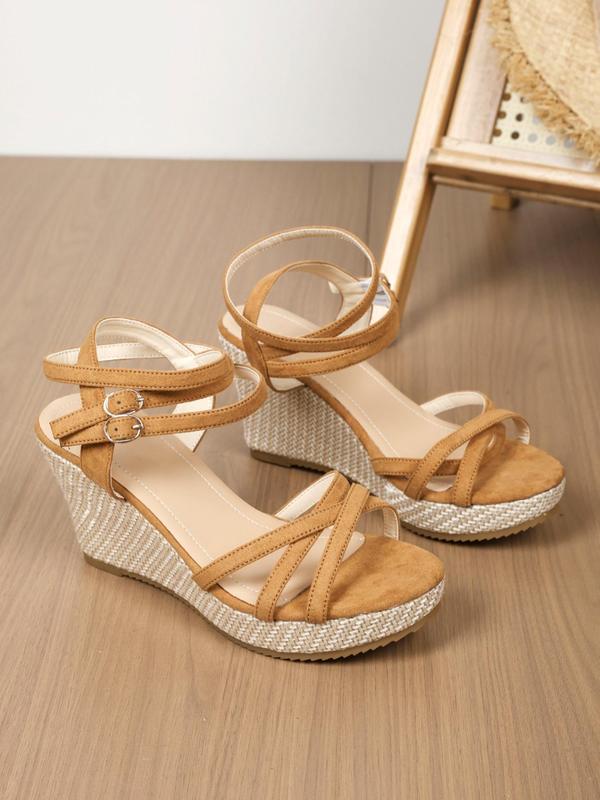 Women's Fashionable Criss Cross Strap Wedge Sandals, Casual Boho Wedge Sandals for Summer, Lightweight Breathable Comfortable Shoes for Daily Wear