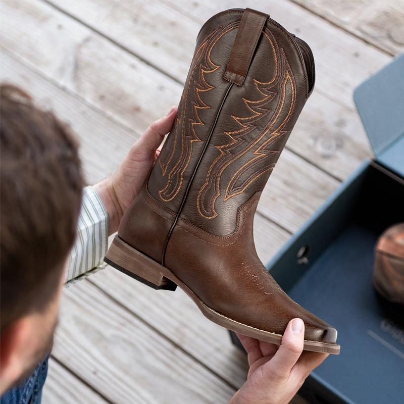 J's.o.l.e Cowboy Boots for Men Square Toe Men's Western Boots Classic Embroidered Country Boots for Concert Daily Wedding