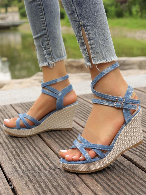 Women's Fashionable Criss Cross Strap Wedge Sandals, Casual Boho Wedge Sandals for Summer, Lightweight Breathable Comfortable Shoes for Daily Wear