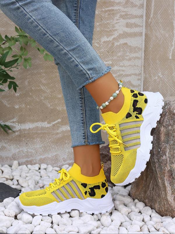 Women's Fashionable Leopard Print Lace Up Low Top Sneakers, Casual Comfortable Breathable Sports Running Shoes, All-match Basic Shoes for Daily Wear Walking Shoes Closed Runner Sports Shoes Footwear Trainer Training Athletic