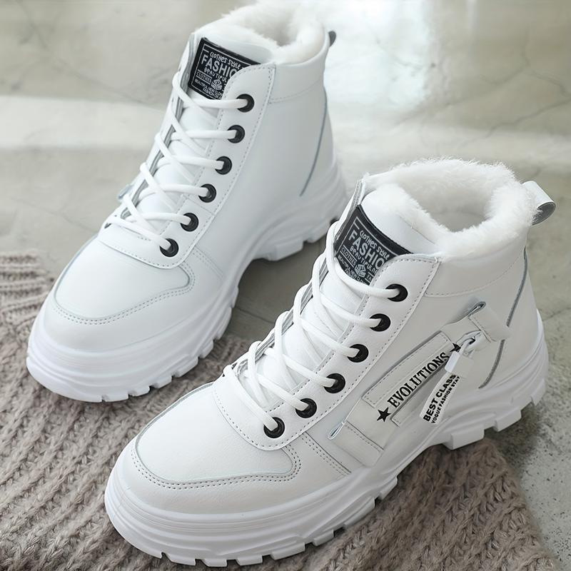 Women's Casual High Top Shoes, Winter Plush Lined Warm Shoes, Thick Soled Lace-up Sports Shoes plus size