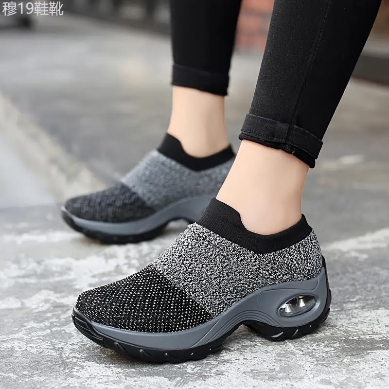 Ultra-Comfortable Women's Slip-On Sneakers - Breathable, Lightweight, Air Cushion Sole, Knit Upper, Easy Walking Shoes for Casual Outings, Travel, and Fitness Activities Girl Footwear Training Sports Shoes Trainer Athletic Runner Closed Running