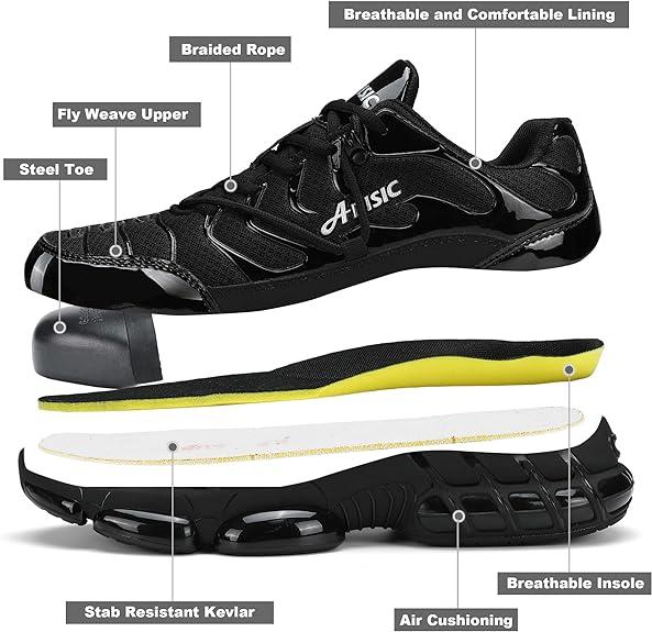 Men's Lace Up Low Top Anti Piercing & Anti Smashing Safety Shoes with Rotating Button, Contrast Mesh Work Shoes, for Outdoor Work, Footwear, Shoes for Healthcare Workers, Fall Outfits, Fall Freshness