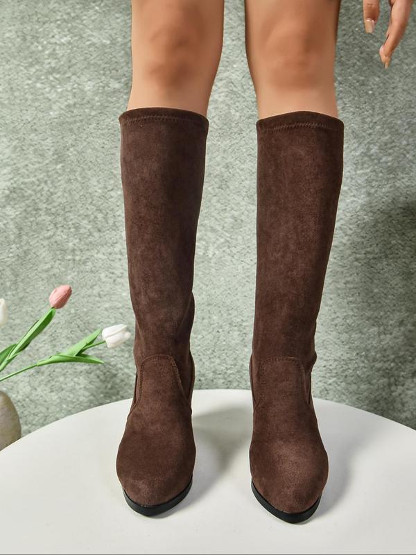 Women's Elegant Minimalist Solid Color Heeled Boots, Fashionable Knee High Boots for Daily Wear, Female All-match Trendy Shoes for Fall & Winter