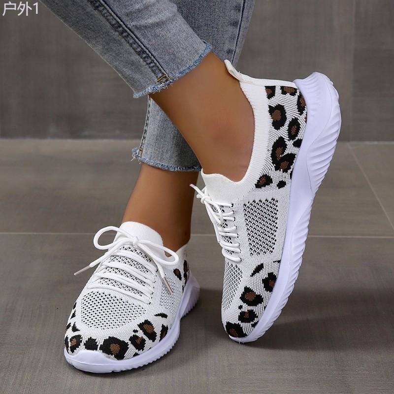 Women's Breathable & Lightweight Sneakers, Leopard Pattern Lace-up Running Shoes, Women's Footwear Casual Runner