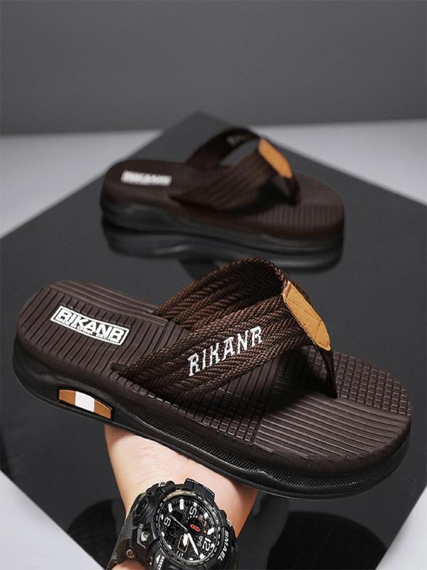 Men's Letter Pattern Thick Sole Non-slip Flip Flops, Casual Comfortable Home Slippers, Summer Outdoor Beach Slippers for Men