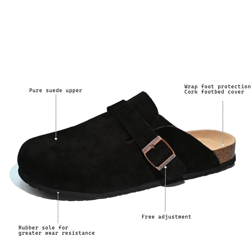 Women Men Round Toe Cork Footbed Clogs Fashion Suede Shoes Slide Outdoor Slippers with Strap Adjustable Flat Buckle Clogs Retro Fashion Walking Shoes Slippers