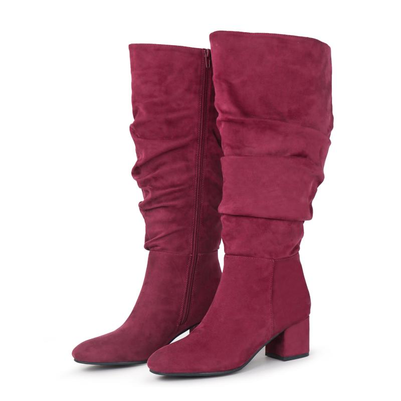 Women's Extra Wide Calf Dress Boots Slouchy Suede Boots with Block Heel