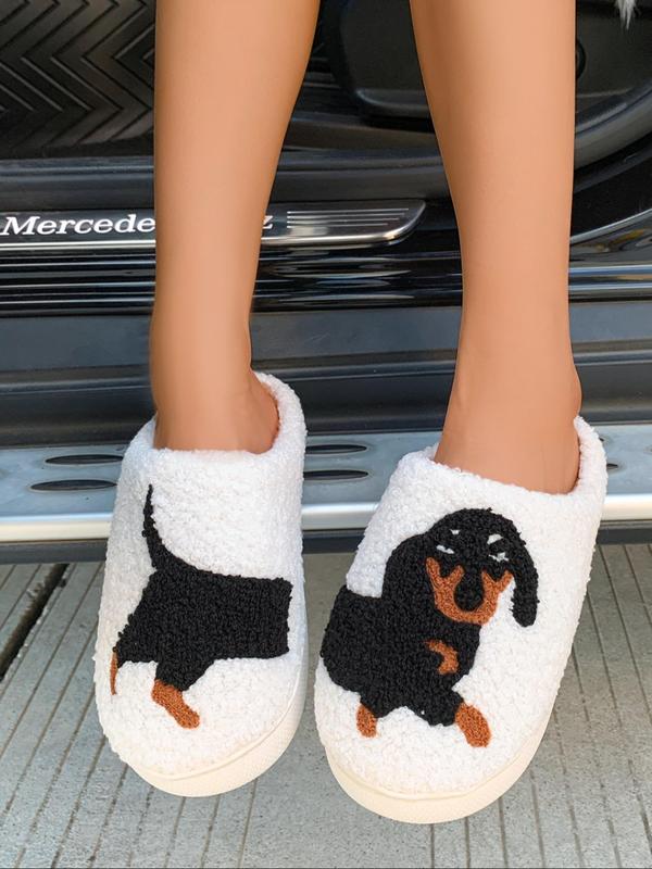 Women's Cute Cartoon Dachshund Pattern Plush Slippers, Casual Soft Comfortable Home Slippers, Warm Slippers for Indoor & Outdoor Use for Fall & Winter