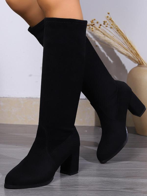 Women's Elegant Minimalist Solid Color Heeled Boots, Fashionable Knee High Boots for Daily Wear, Female All-match Trendy Shoes for Fall & Winter