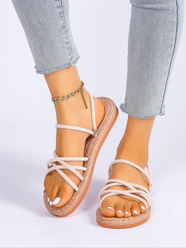 Women's Summer Fashionable Plain Color Criss Cross Strap Slip on Sandals, 2024 Fashionable Casual Comfortable Flat Sandals for Summer, Non-slip Sandals for Beach