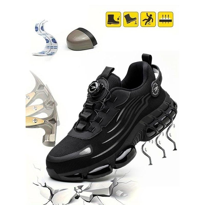 Men's Lace Up Low Top Anti Piercing & Anti Smashing Safety Shoes with Rotating Button, Contrast Mesh Work Shoes, for Outdoor Work, Footwear, Shoes for Healthcare Workers, Fall Outfits, Fall Freshness