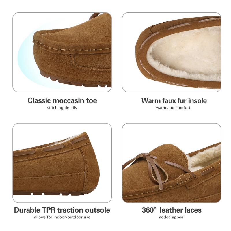 DREAM PAIRS Men's House Slippers Moccasin Indoor Outdoor Fuzzy Furry Loafers Suede Leather Warm Comfortable Shoes