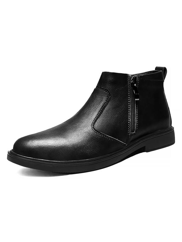 Men's Business Style Solid Color Zipper Side Boots, Fashionable Comfortable Boots for Work Office, Male All-match Shoes for Daily Wear