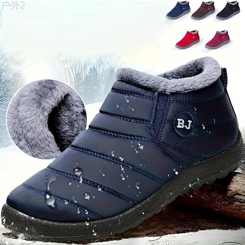 Men's Comfortable Solid Color Plus Fleece Ankle Boots, Non-slip Warm Slip On Boots For Winter