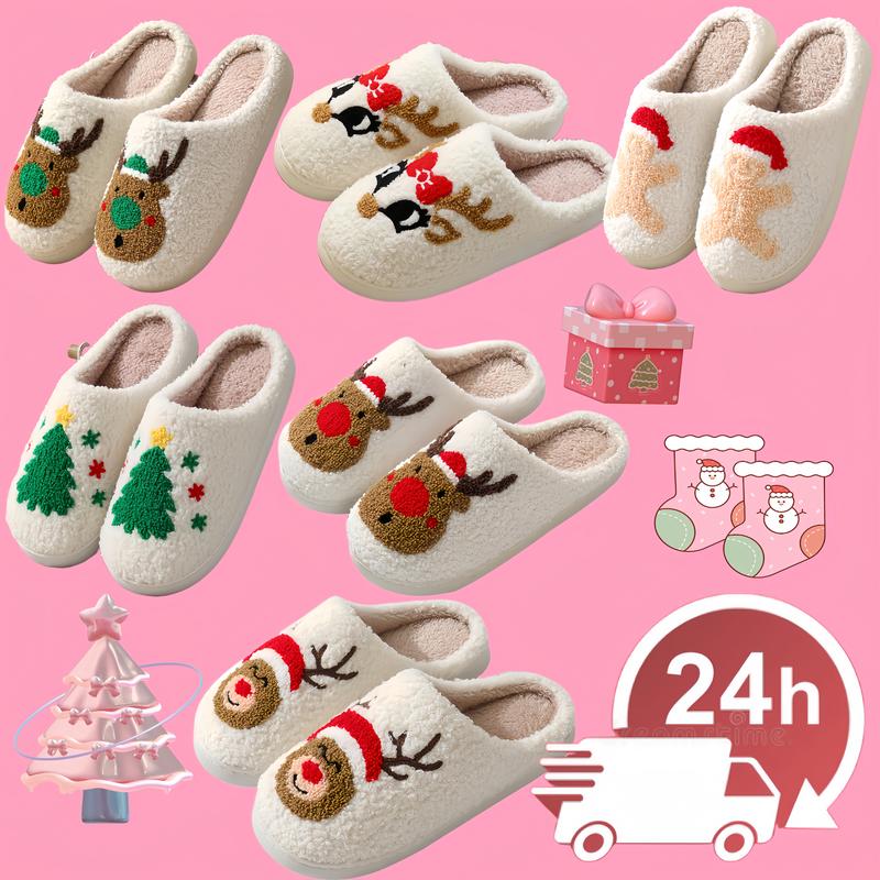 Cartoon Santa Face House Slippers Cute Plush Fuzzy Cushioned Slippers for IndoorOutdoor, New Trendy Cozy Fall BedroomMatching Slippers for Women Girl Footwear Shoe Walking Shoes