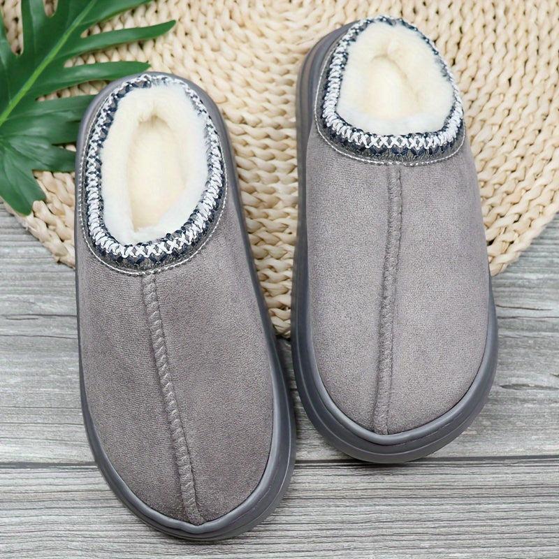 Casual Flannel Slippers for Women and Men - Solid Color Cotton Fabric Lined - Warm, Lightweight EVA Sole Indoor House Shoes - All-Season Comfort with Anti-Slip Thick Bottom - Easy Hand Wash