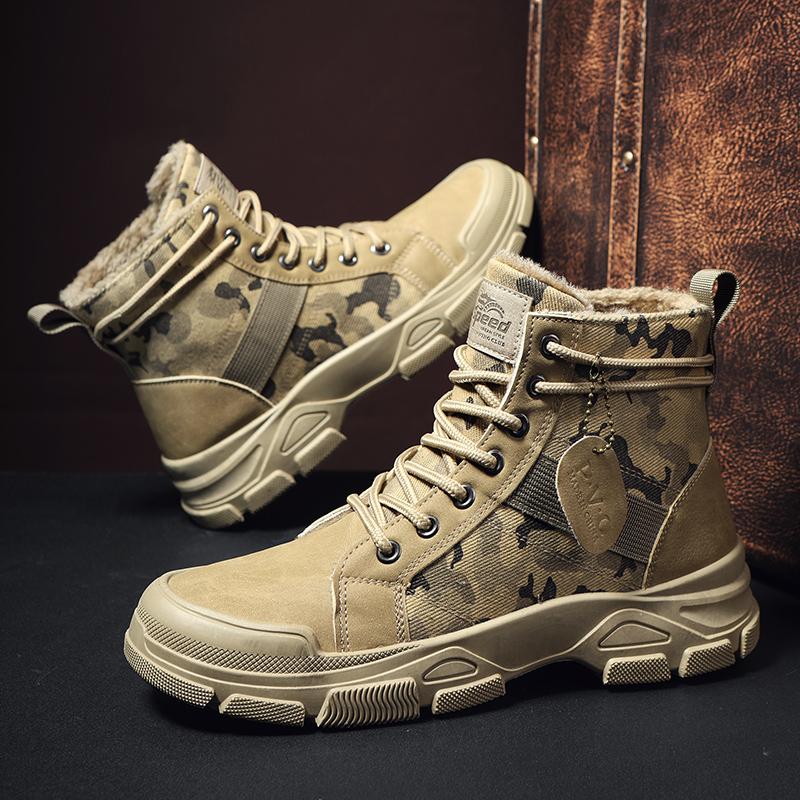 Men's snow boots with plush insulation, oversized camouflage snow boots