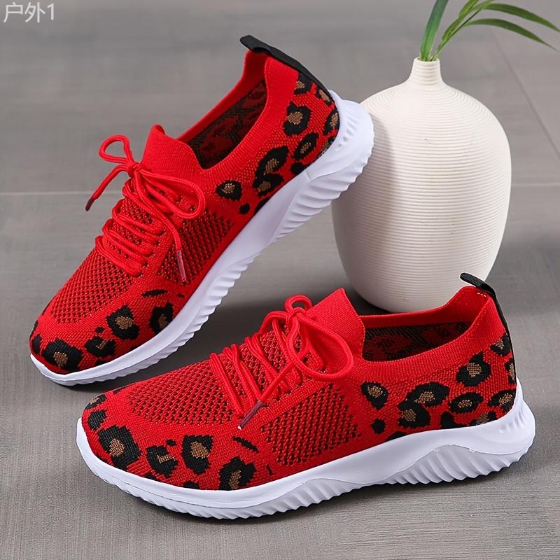 Women's Breathable & Lightweight Sneakers, Leopard Pattern Lace-up Running Shoes, Women's Footwear Casual Runner