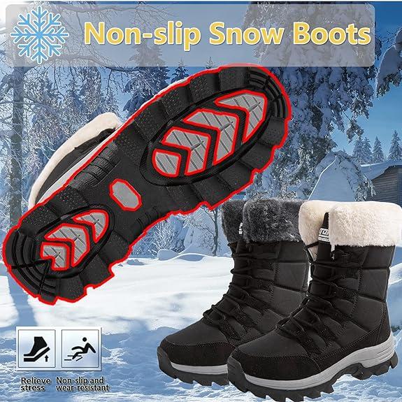 Womens Winter Fur Lined Waterproof Snow Boots Outdoor Ankle Boots Ladies Warm Shoes