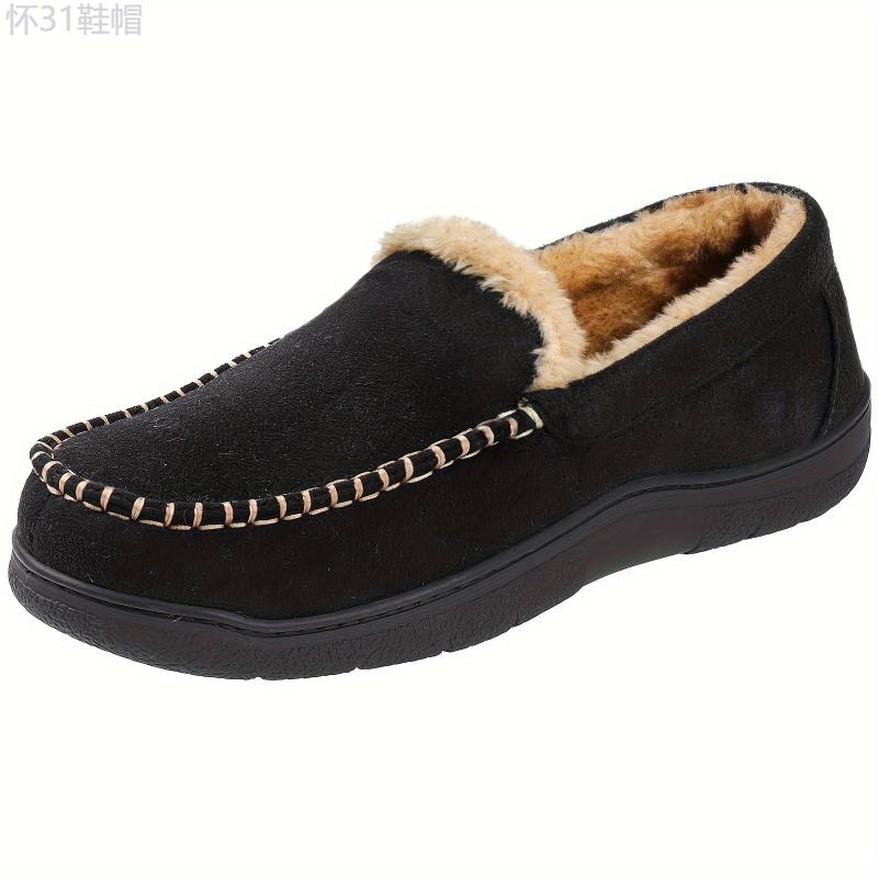 Men's Cozy Suede Moccasins - Slip-On Memory Foam Slippers with Warm Plush Fleece & Non-Slip TPR Sole Footwear Walking Shoes