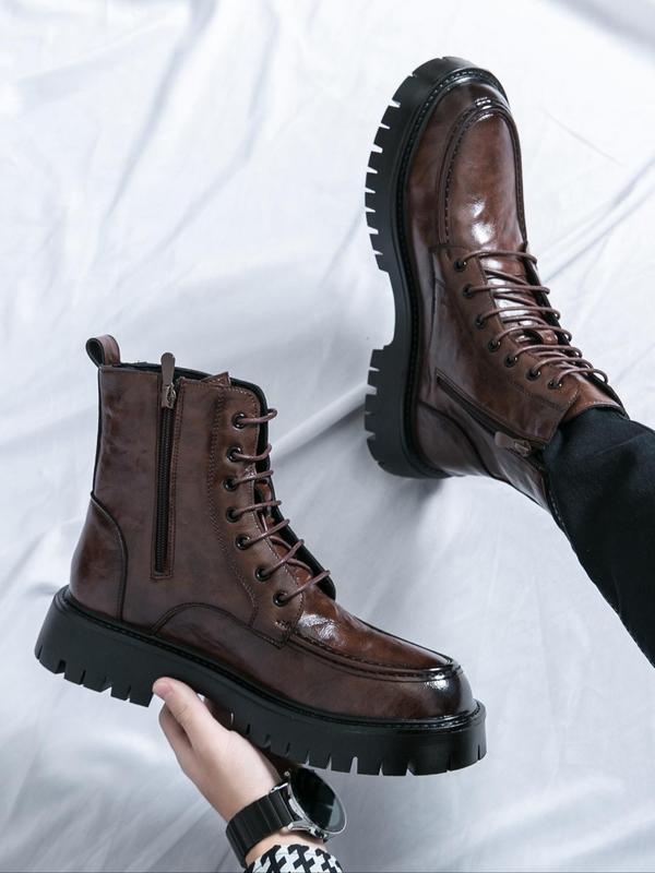 Men's Fashionable Solid Color Lace Up Front Ankle Boots, Casual Comfortable Boots for Daily Wear, Male All-match Trendy Shoes for Daily Wear