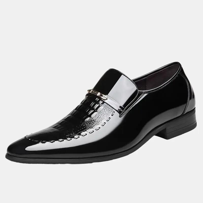 2024 Men's Tuxedo Dress Shoes Formal Classic Faux Patent Leather Oxfords Business Wedding Shoes for Men Toe Wingtip Black Boy Footwear Office Work