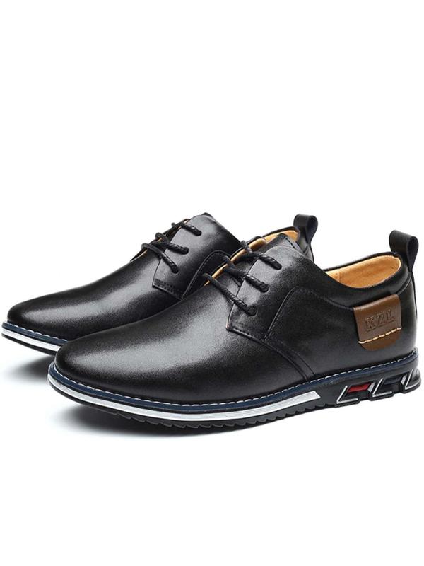 Men's Business Style Patch Decor Lace-up Front PU Leather Slip-on Loafers, Casual Comfortable Flat Shoes, Formal Dress Shoes For Work, Office & Party