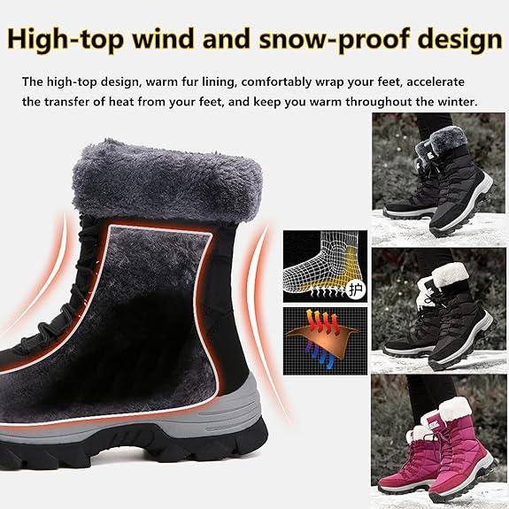 Womens Winter Fur Lined Waterproof Snow Boots Outdoor Ankle Boots Ladies Warm Shoes