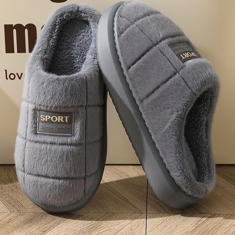 Plus Size Men's Classic Fuzzy Slippers, Comfy Non Slip Casual Thermal EVA Sole Slides, Men's Indoor Footwear, Winter