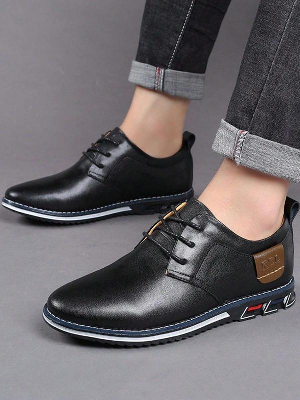 Men's Business Style Patch Decor Lace-up Front PU Leather Slip-on Loafers, Casual Comfortable Flat Shoes, Formal Dress Shoes For Work, Office & Party