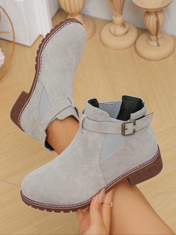 Women's Fashionable Solid Color Ankle Boots, Casual Comfortable Breathable Thick Heel Boots for Fall & Winter, Female All-match Trendy Shoes for Daily Wear