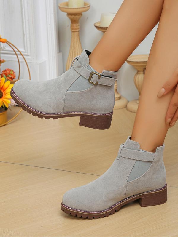 Women's Fashionable Solid Color Ankle Boots, Casual Comfortable Breathable Thick Heel Boots for Fall & Winter, Female All-match Trendy Shoes for Daily Wear