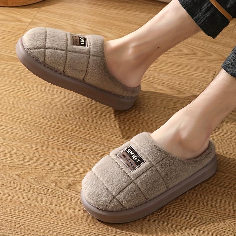 Plus Size Men's Classic Fuzzy Slippers, Comfy Non Slip Casual Thermal EVA Sole Slides, Men's Indoor Footwear, Winter