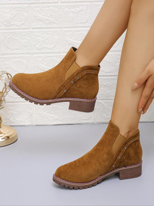 Women's Fashionable Solid Color Ankle Boots, Casual Comfortable Breathable Thick Heel Boots for Fall & Winter, Female All-match Trendy Shoes for Daily Wear